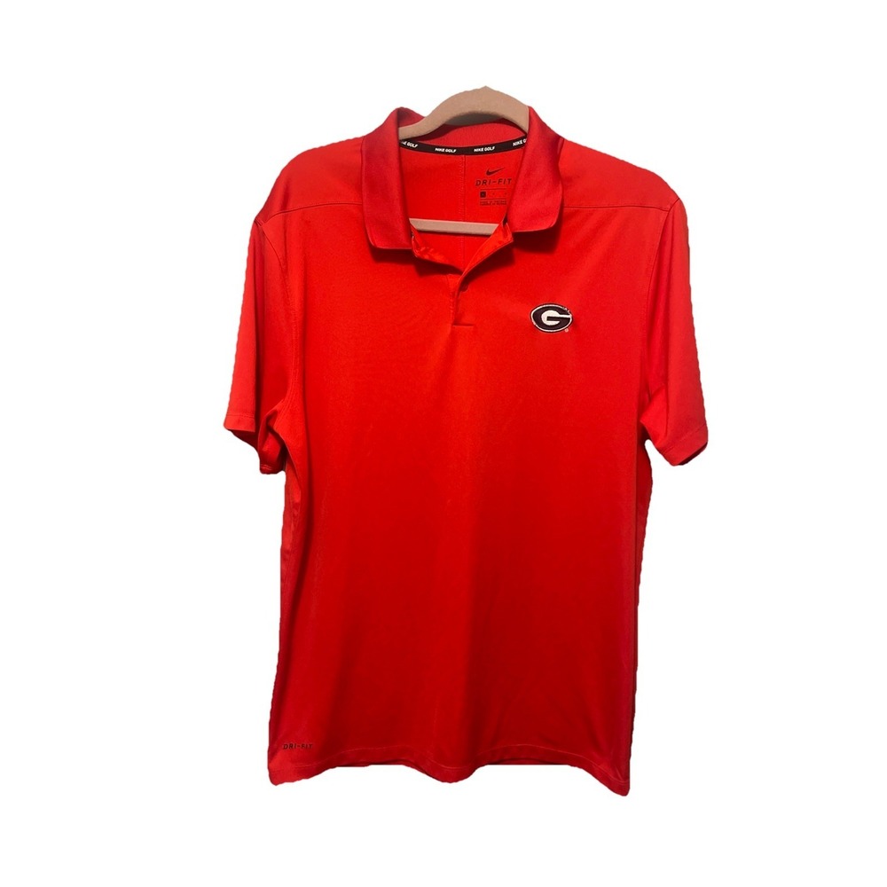Nike Georgia Bulldogs Polo Shirt Mens Size Large Red Golf Dri-Fit UGA